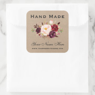 Adesivo Quadrado Aquarela Feita À Mão Cria Floral Kraft Pequeno