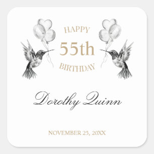 Adesivo Quadrado Aquarela Festa de aniversário de Balão de Hummingb