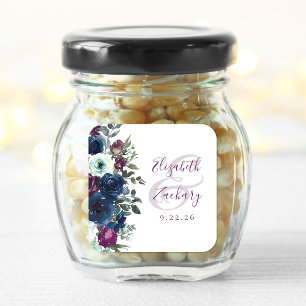 Adesivo Quadrado Aquarela Floral Ameixa Azul Marinho Casamento