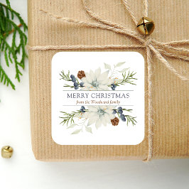 Adesivo Quadrado Aquarela Floral de Inverno Azul Poeirento Branco