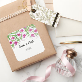 Adesivo Quadrado Aquarela Floral Rosa Pintada à Mão