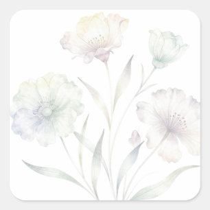 Adesivo Quadrado Aquarela Flores Silvestres Pastéis Macios