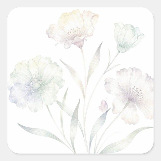 Adesivo Quadrado Aquarela Flores Silvestres Pastéis Macios (Frente)