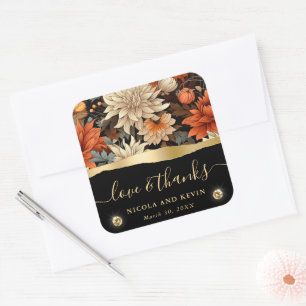 Adesivo Quadrado Aquarela Folhas de Outono Casamento Laranja Marrom