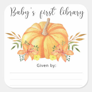 Adesivo Quadrado Aquarela laranja Abóbora - Primeira biblioteca do