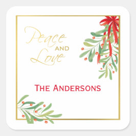 Adesivo Quadrado Aquarela Mistletoe & Dourado | Feriado