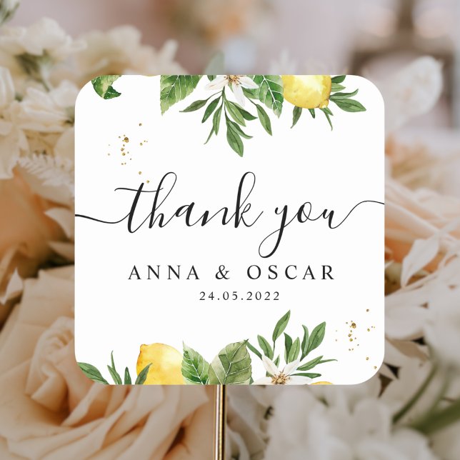 Adesivo Quadrado Aquarela Moderna Limões Amarelos & Folha  (Criador carregado)