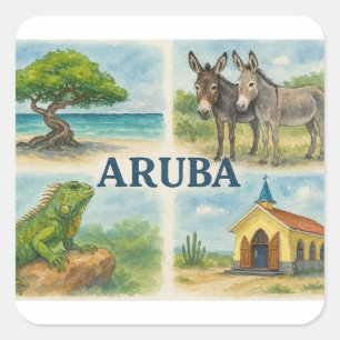 Adesivo Quadrado Aquarela multivista de Aruba