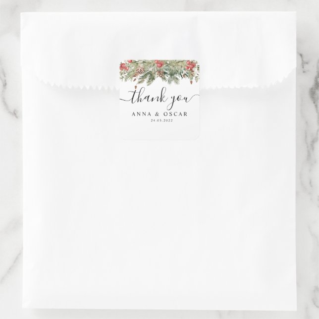 Adesivo Quadrado Aquarela Palha Verde de Inverno e Pine Cone (Bolsa)