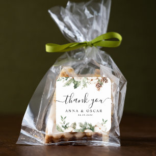 Adesivo Quadrado Aquarela Palha Verde de inverno Flores Brancas