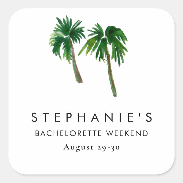 Adesivo Quadrado Aquarela Palmeiras Tropicais  Despedida de Solteir (Frente)