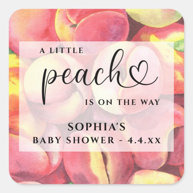 Adesivo Quadrado Aquarela Pequeno pêssego está no caminho do chá de (Frente)