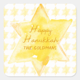 Adesivo Quadrado Aquarela personalizada - estrela judaica Hanukkah