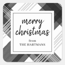 Aquarela Preto Branco Xadrez Merry Christmas Nome 