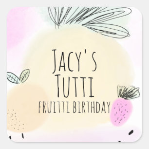 Adesivo Quadrado Aquarela Todos os Frutos de Aniversário Desenhados