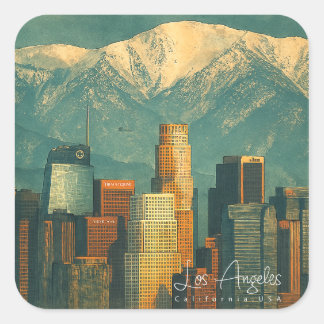 Adesivo Quadrado Aquarela Vintage de Los Angeles | Califórnia Retrô