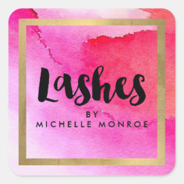 Adesivo Quadrado Aquarelas Cor-de-Rosa Negrito Lash Extensões Salão