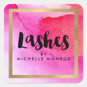 Adesivo Quadrado Aquarelas Cor-de-Rosa Negrito Lash Extensões Salão