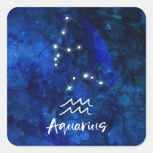 Adesivo Quadrado Aquarius Zodiac Constelação Blue Galaxy Sky