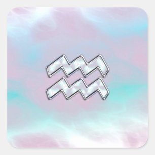 Adesivo Quadrado Aquarius Zodiac Símbolo da Mãe de Pearl Nacre