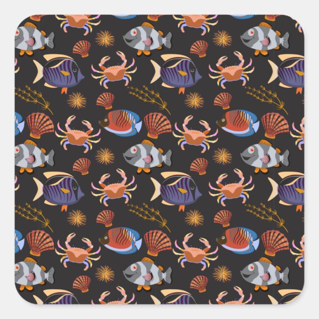 Adesivo Quadrado Aquatic animals pattern | ocean underwater life 11 (Frente)