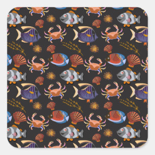Adesivo Quadrado Aquatic animals pattern   ocean underwater life 11