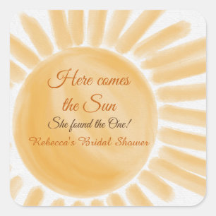 Adesivo Quadrado Aqui Vem o Sol Amarelo Chá de Noiva