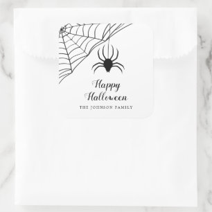 Adesivo Quadrado Aranha Preta Fofa Feliz Halloween