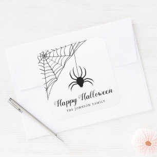 Adesivo Quadrado Aranha Preta Fofa Feliz Halloween