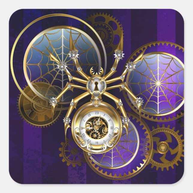 Adesivo Quadrado Aranha Steampunk no fundo roxo (Frente)