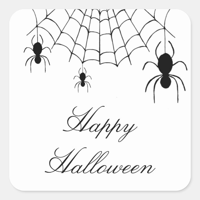 Adesivo Quadrado Aranhas do Halloween Espantam Preto Branco (Frente)