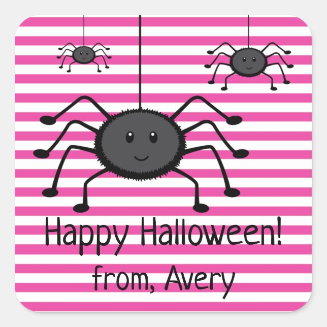 Adesivo Quadrado Aranhas Sapateiras Rosa Stripes Halloween (Frente)