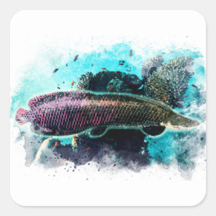 Adesivo Quadrado Arapaima Monster Fish Watercolor Pirarucu Paiche
