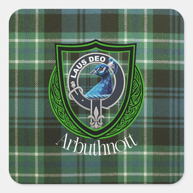 Adesivo Quadrado Arbuthnott Scottish Clan Tartan e Crest (Frente)