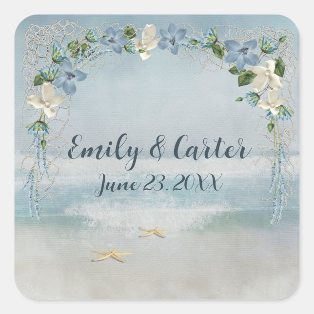 Adesivo Quadrado Arca de Casamento Floral com Rede Náutica (Frente)