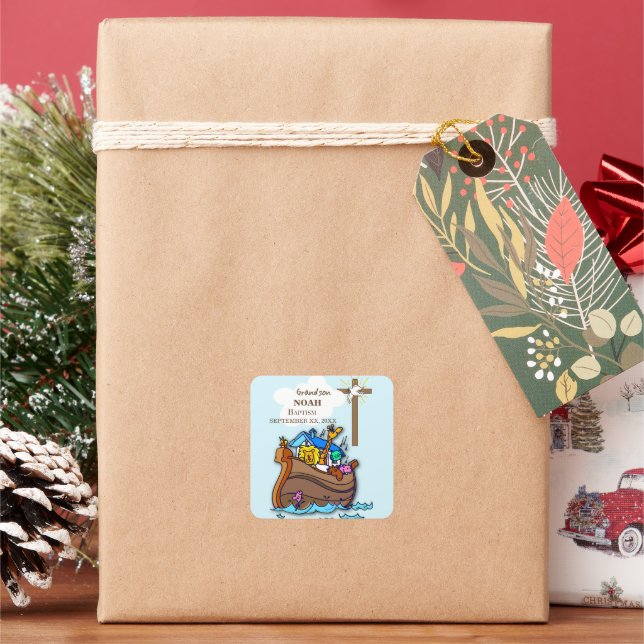 Adesivo Quadrado Arca personalizada do neto Baptism Noah (Feriado)