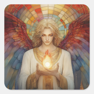Adesivo Quadrado Arcanjo Uriel A Chama de Deus Mosaico Arco-íris