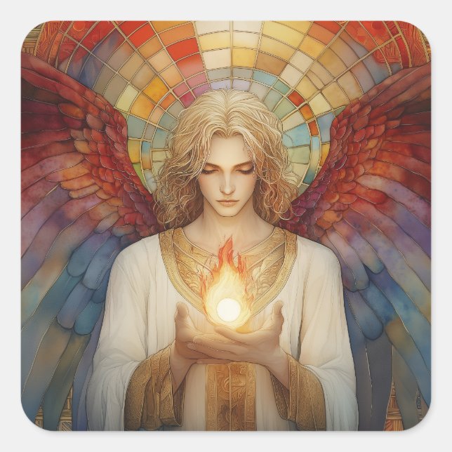 Adesivo Quadrado Archangel Uriel A Chama de Deus do Mosaico Arco-Ír (Frente)