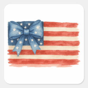 Adesivo Quadrado Arco Coquette American Flag Watercolor 4 de julho