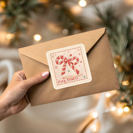 Adesivo Quadrado Arco de Cana-de-Açúcar Vintage Feliz Natal