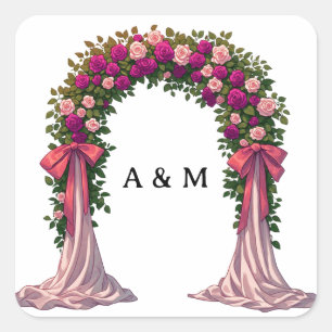 Adesivo Quadrado Arco de Casamento de Rosa Com Detalhes Florais de