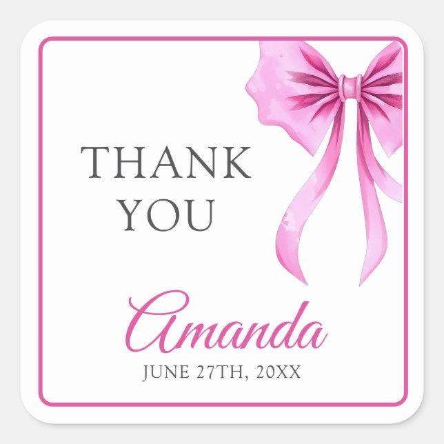 Adesivo Quadrado Arco de coquete rosa com aquarela Doce 16 Aniversá (Frente)