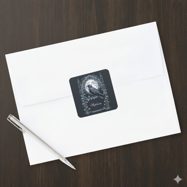 Adesivo Quadrado Arco de Corvo da Lua Gótica Academia Sombria (Dark Academia personalized raven sticker)