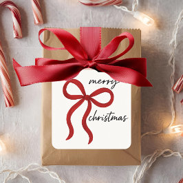Adesivo Quadrado Arco de Fita Vermelha Minimalista Feliz Natal