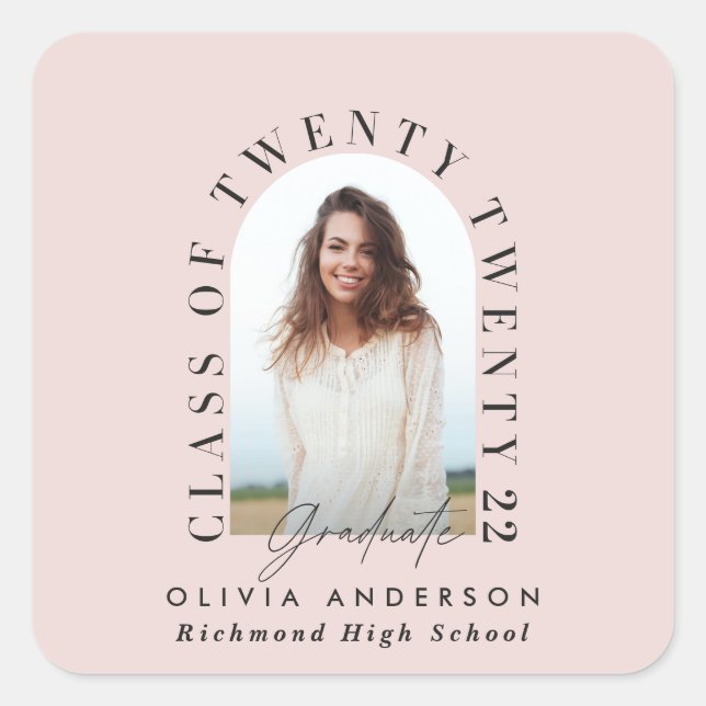 Adesivo Quadrado Arco de fotografia geométrico moderno, cor-de-rosa (Frente)