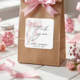 Adesivo Quadrado Arco de Graduação em Aquarela Rosa Agradecimento