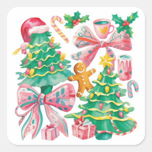 Adesivo Quadrado Arco de Natal Préppy Rosa Azul Coquette