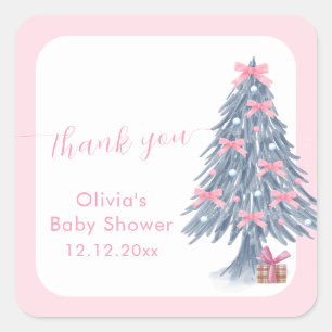 Adesivo Quadrado Arco de Natal rústico rosa Chuveiro de Bebê Árvore