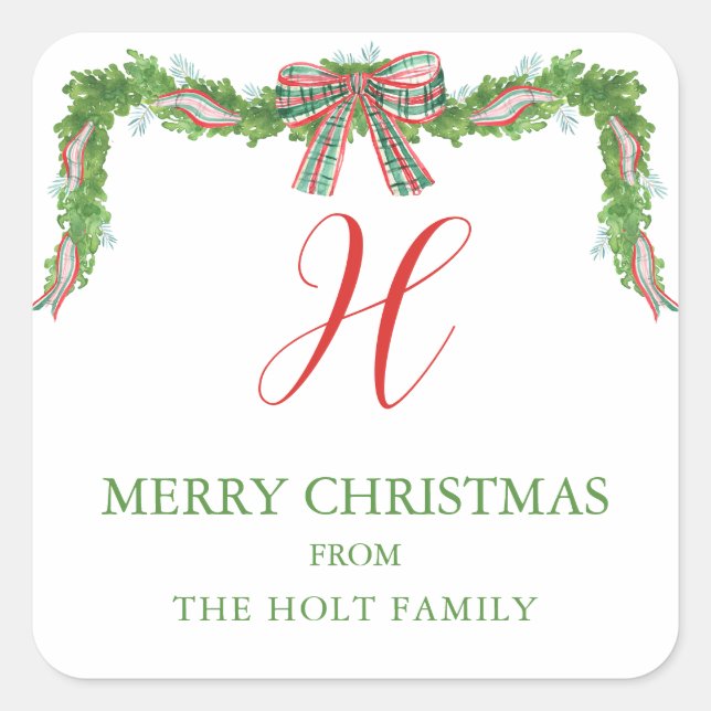 Adesivo Quadrado Arco de Xadrez de Aquarela Garland Natal (Frente)