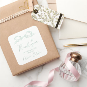 Adesivo Quadrado Arco Desenhado De Mão Verde Elegante Obrigado Casa